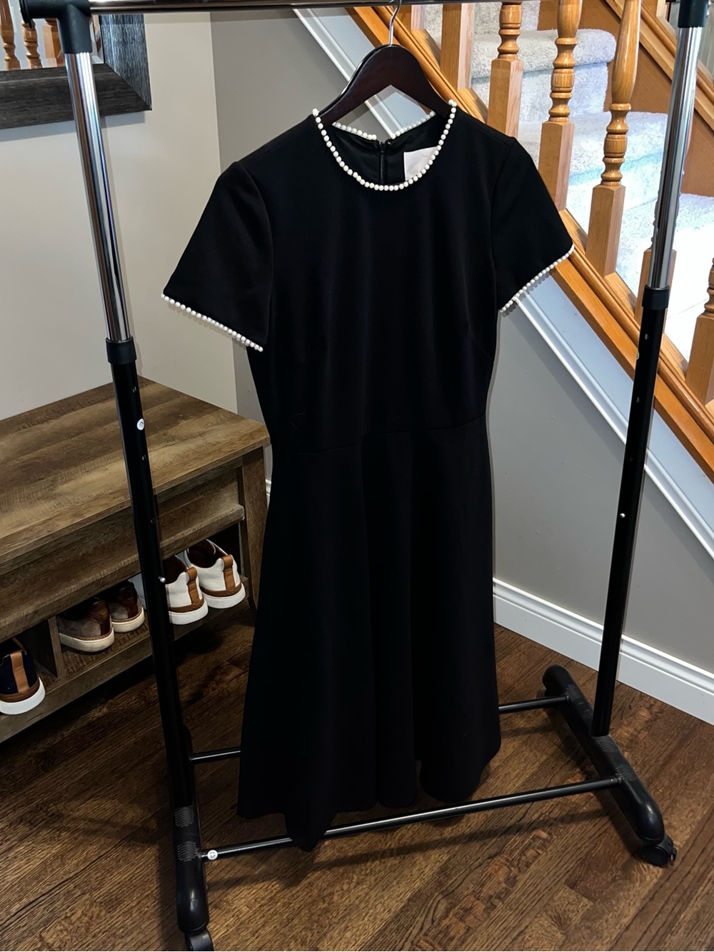 Black Pearl-Trim A-Line midi Victoria dress Julia Berolzheimer